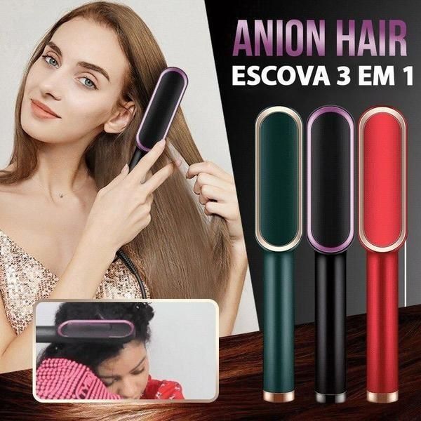 ANION HAIR ESCOVA ALISADORA 3 EM 1 - ALISA, SECA E HIDRATA COM LUZES DE ÍONS - BIVOLT